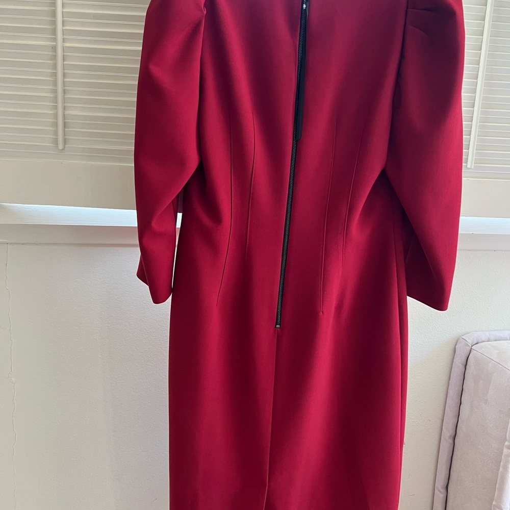 Kobi Halperin Deep Red Long Sleeve Midi Dress with Back Zip